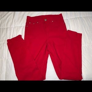 Red high waisted skinny jeans